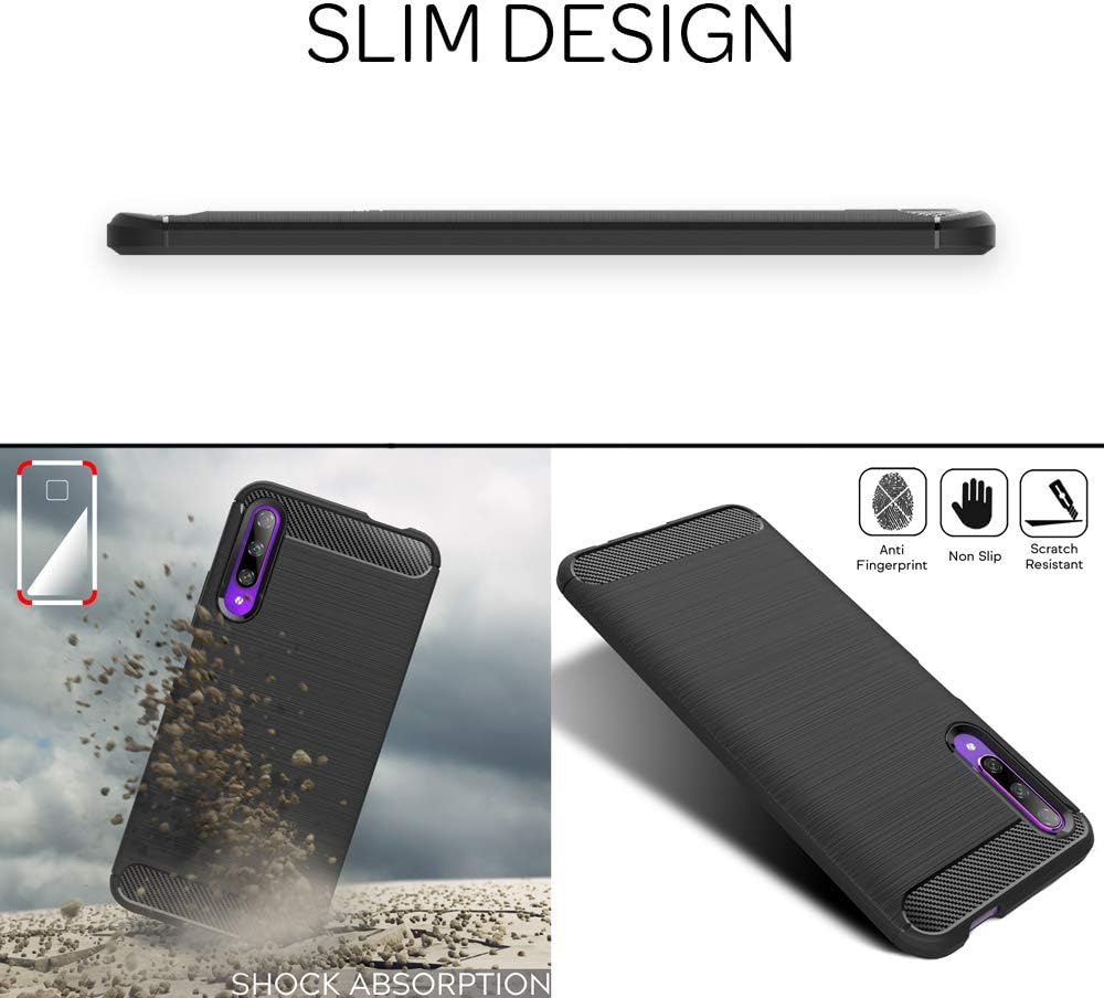 Design Case Compatible with Honor 9X Pro, Carbon Look Stylish Mobile Phone Case, Shockproof Silicone Protective Case, Thin Mobile Phone Cover, Bumper Soft Skin Case, Scratch-Resistant Back Cover - Black