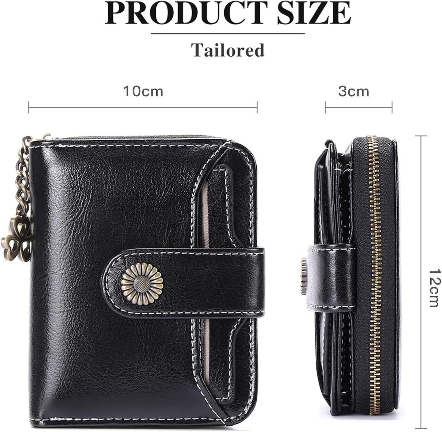 Women's Small Purse, Women's Genuine Leather, with Coin Compartment, Small Zip Wallet, Card Holder, with RFID Blocker, Af-black, Modern