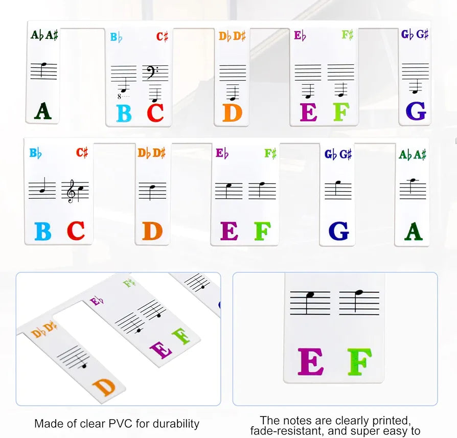 Piano Keyboard Sticker, 88 Keys, PVC Removable Piano Keyboard Music Labels, Piano Keys Stickers, Multicoloured Music Label for Learning for Children, Beginners