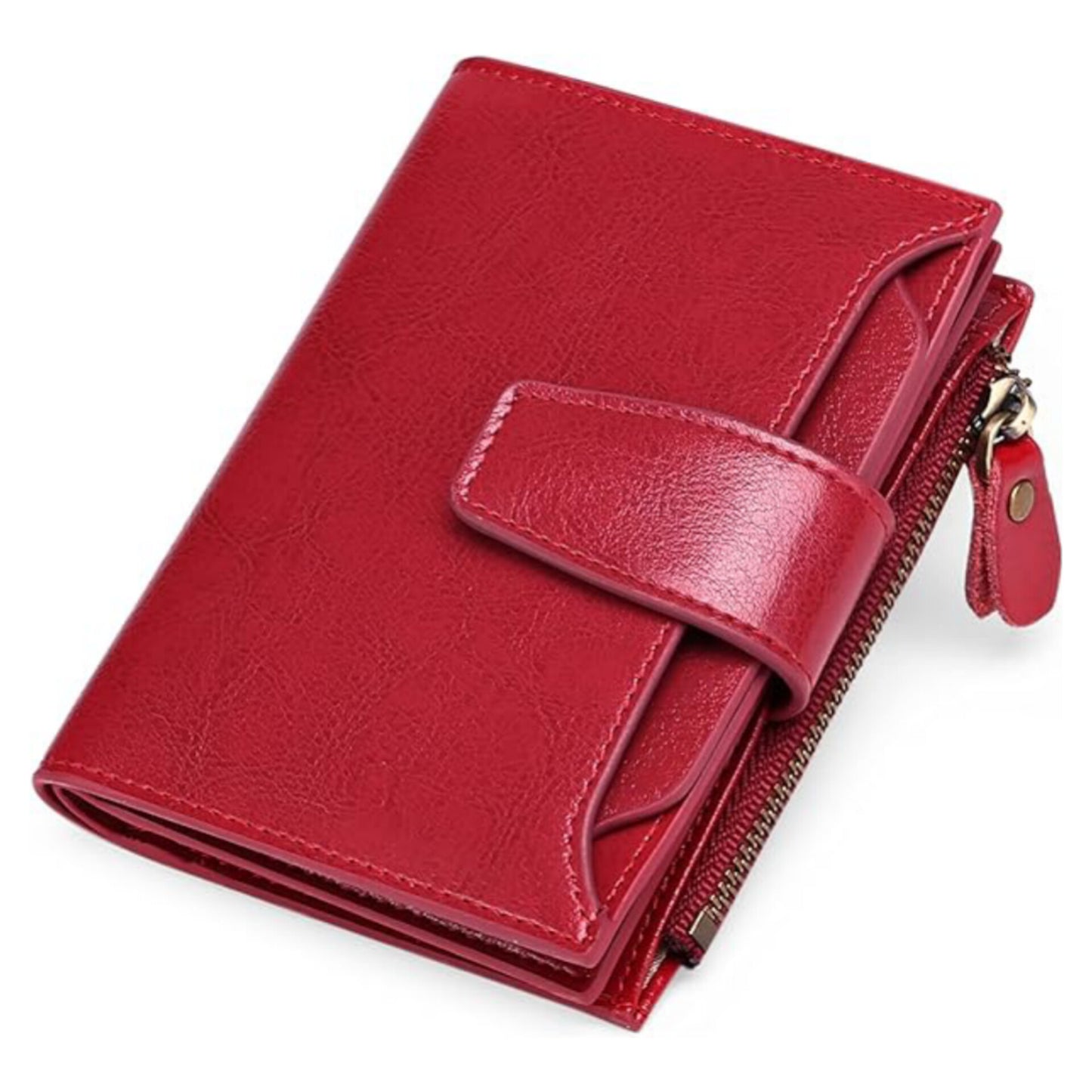 Women's Small Purse Women's Genuine Leather with 14 Card Slots RFID Blocking with Coin Pocket Small Purse, Large Red