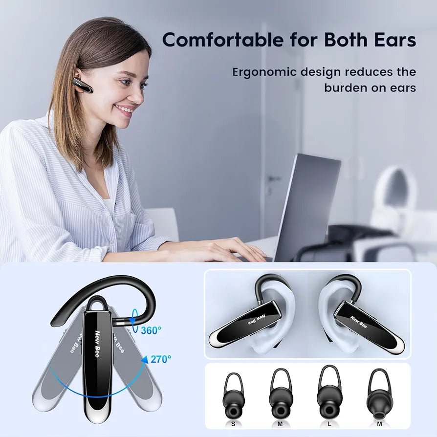 Bluetooth Headset, Wireless Headset Bluetooth Hands-Free Calling in Ear with Clear Voice Capture Technology Bluetooth In-Ear Headset for iPhone Samsung Huawei HTC Sony etc (Black)