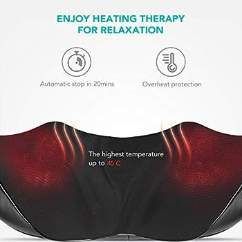 NAIPO Shoulder, Neck and Back Massager, Shiatsu Massage, Heating Function, 3D Rotating Massage, Washable, For Home, Office, Car