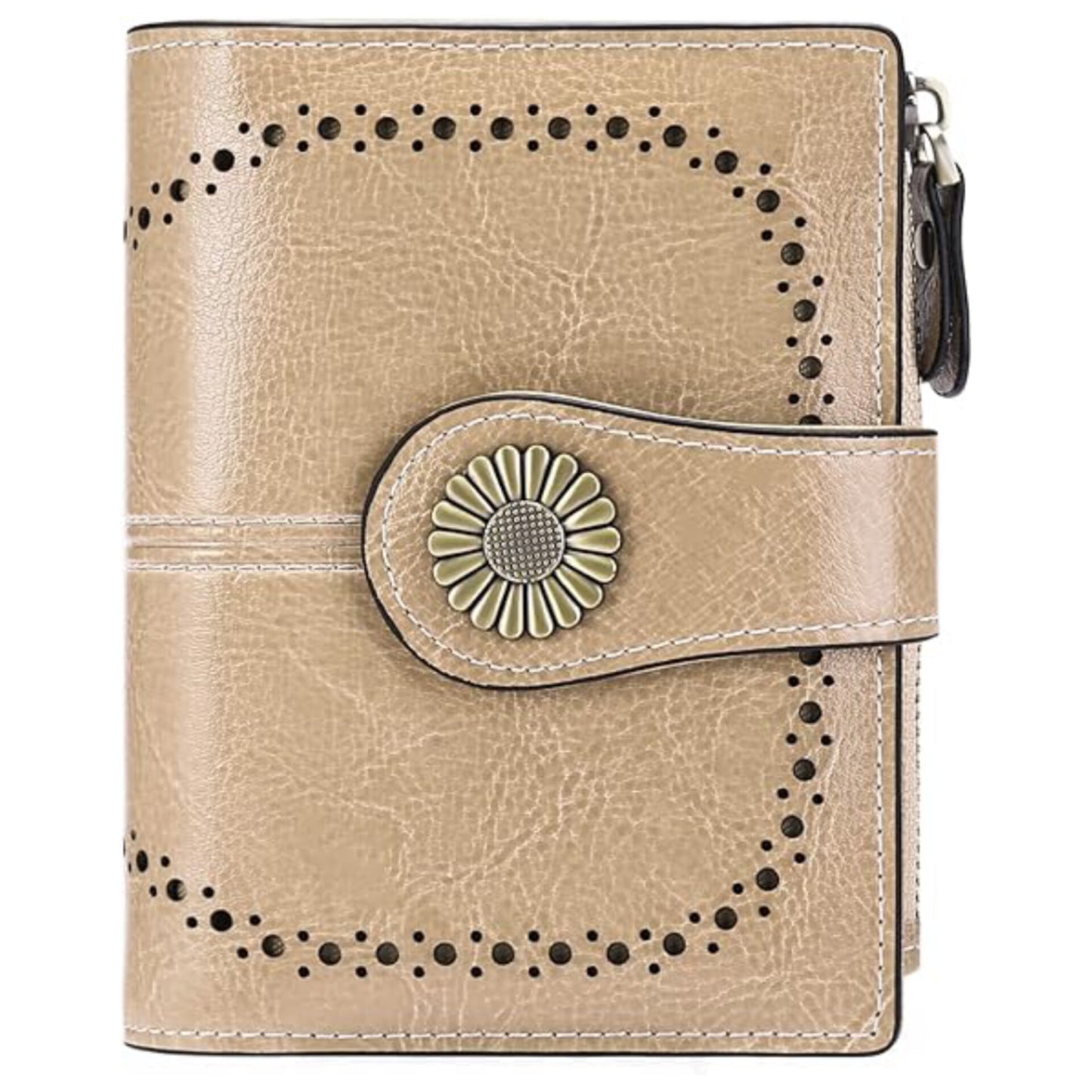 Women's Leather Wallet Made of Soft Genuine Leather with 16 Card Slots, Short Wallet and Blocker RFID