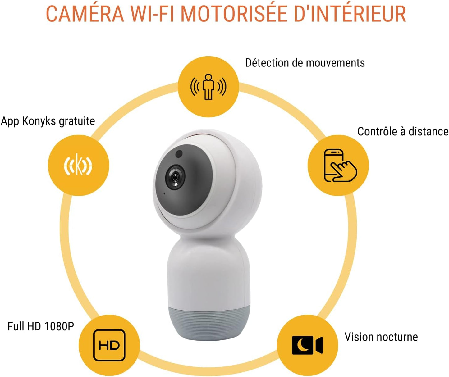 Indoor WiFi Camera, Full HD, Motorized 355°, Motion Detection Alert, Notifications, Night Vision