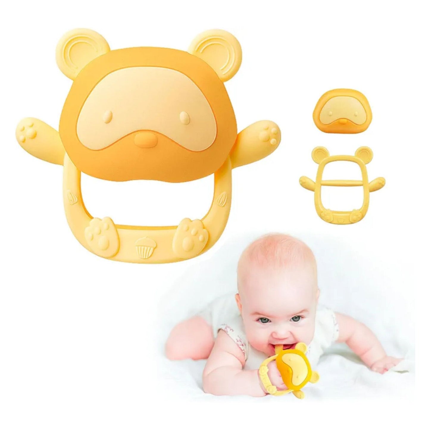 Baby Teething Ring, Baby Teething Toy, Silicone Teething Ring, Removable and High Temperature Boiled Teething Ring, BPF-Free Teething Nursing Accessory for 3+ Months Babies Toddlers (Yellow)