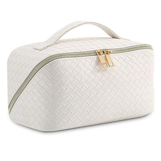 Large Capacity Multifunctional Leather Travel Cosmetic Bag Cosmetic Pencil Case Travel Bag Waterproof Travel Makeup Bag with Compartments, White