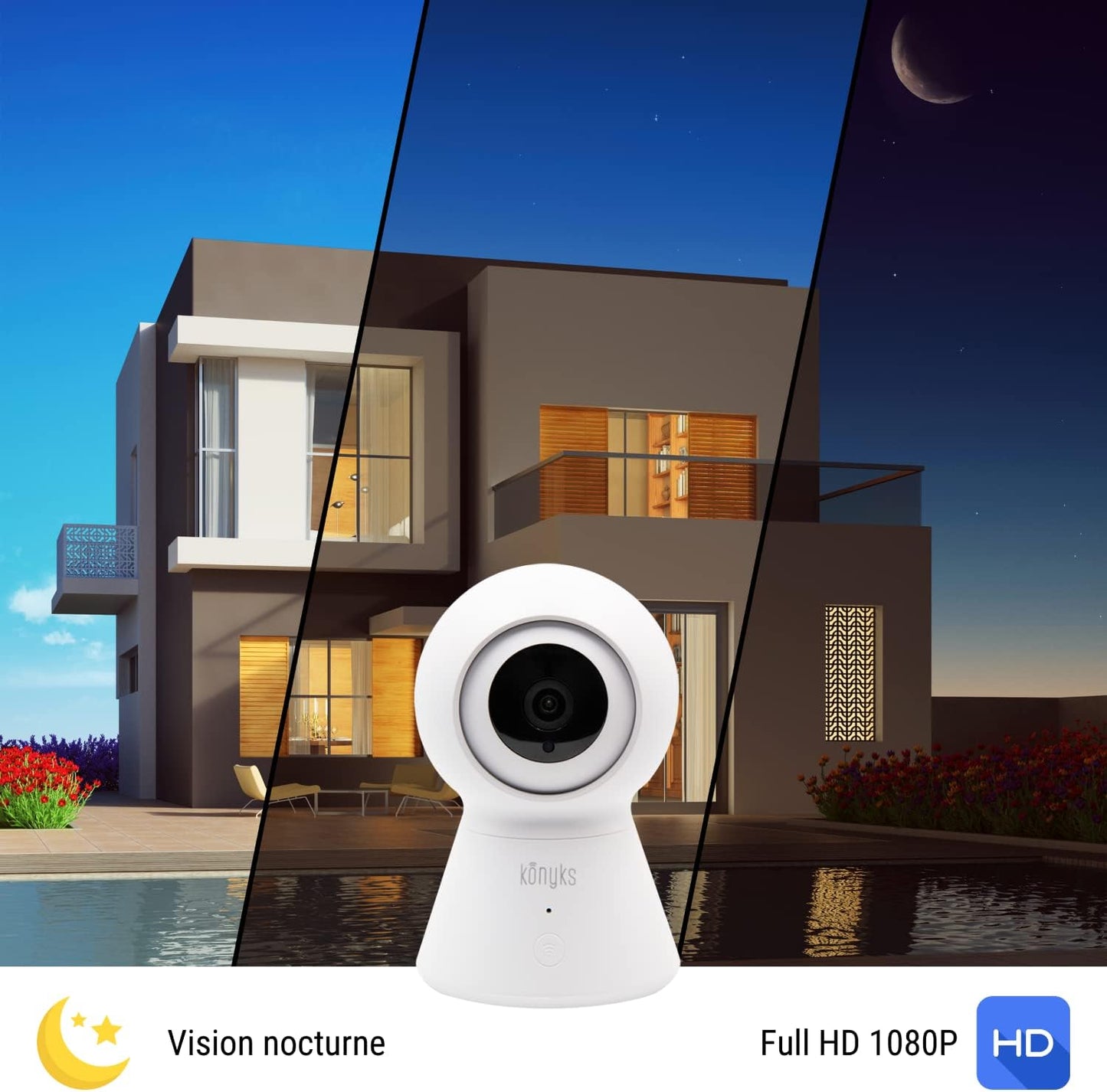 WiFi Security Camera, Full HD, Privacy Mode, Motorised 355°, Target Tracking, Notifications, Compatible with Google Chromecast & Alexa Echo Show