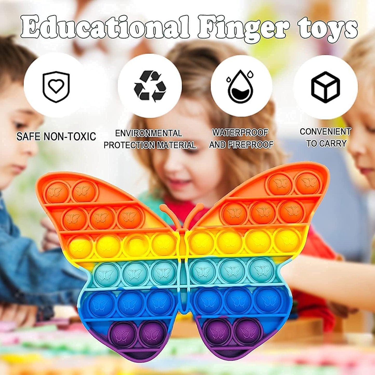 Pop It Fidget Toys,Push Pop Bubble Fidget Sensory Toy,Autism Special Needs Silicone Stress Relief Toy,Great Fidget Toy Sensory Toys Novelty Gifts for Girls Boys Kids Adult Rainbow Color (Butterfly + Mickey + Dinasour )