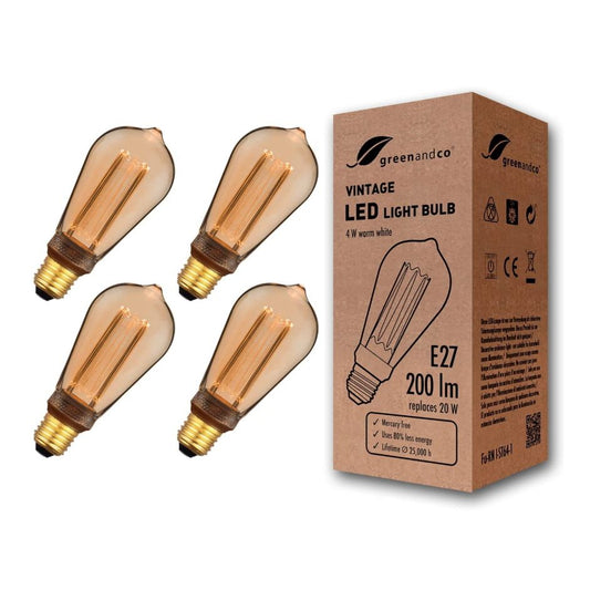 Decorative LED Light Bulbs, Industrial Edison E27 (Very Warm White) No Flickering, Non-Dimmable, Pack of 4