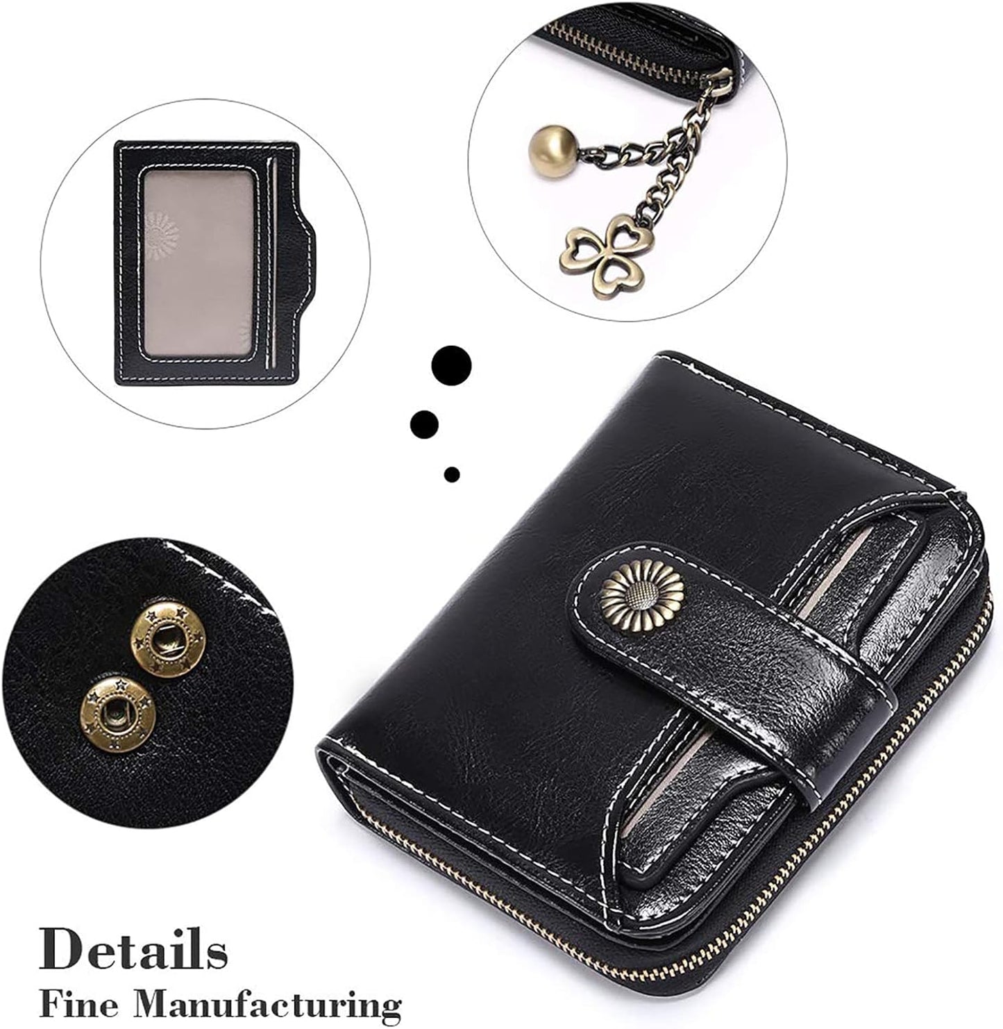 Women's Small Purse, Women's Genuine Leather, with Coin Compartment, Small Zip Wallet, Card Holder, with RFID Blocker, Af-black, Modern