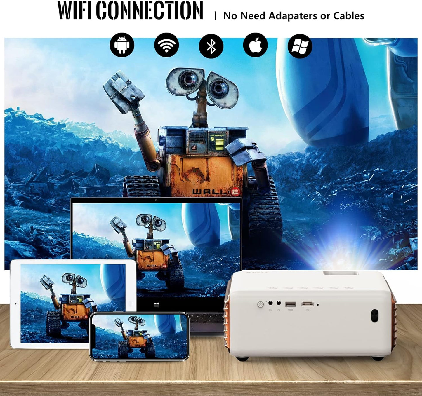 XIDU 1080P HD Projector, WiFi Projector Bluetooth Projector, XIDU 8000L with 240" Portable Outdoor Movie Projector, Home Theater Video Projector Compatible with HDMI USB TV Stick, iOS & Android Smartphone