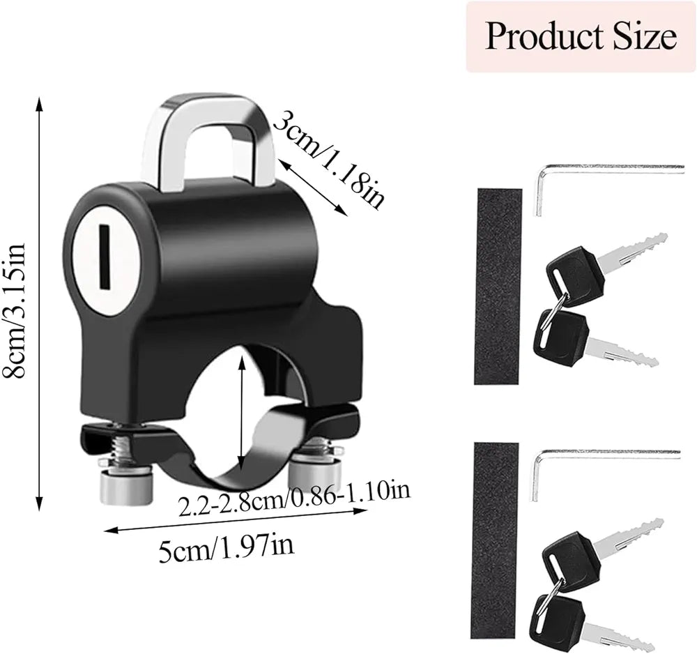 Motorcycle Helmet Lock with Reminder Rope, Universal Motorcycle Helmet Lock with Key, Motorcycle Helmet Accessories, Helmet Lock Made of Aluminium Fit for 22-28 mm Handlebar Hose