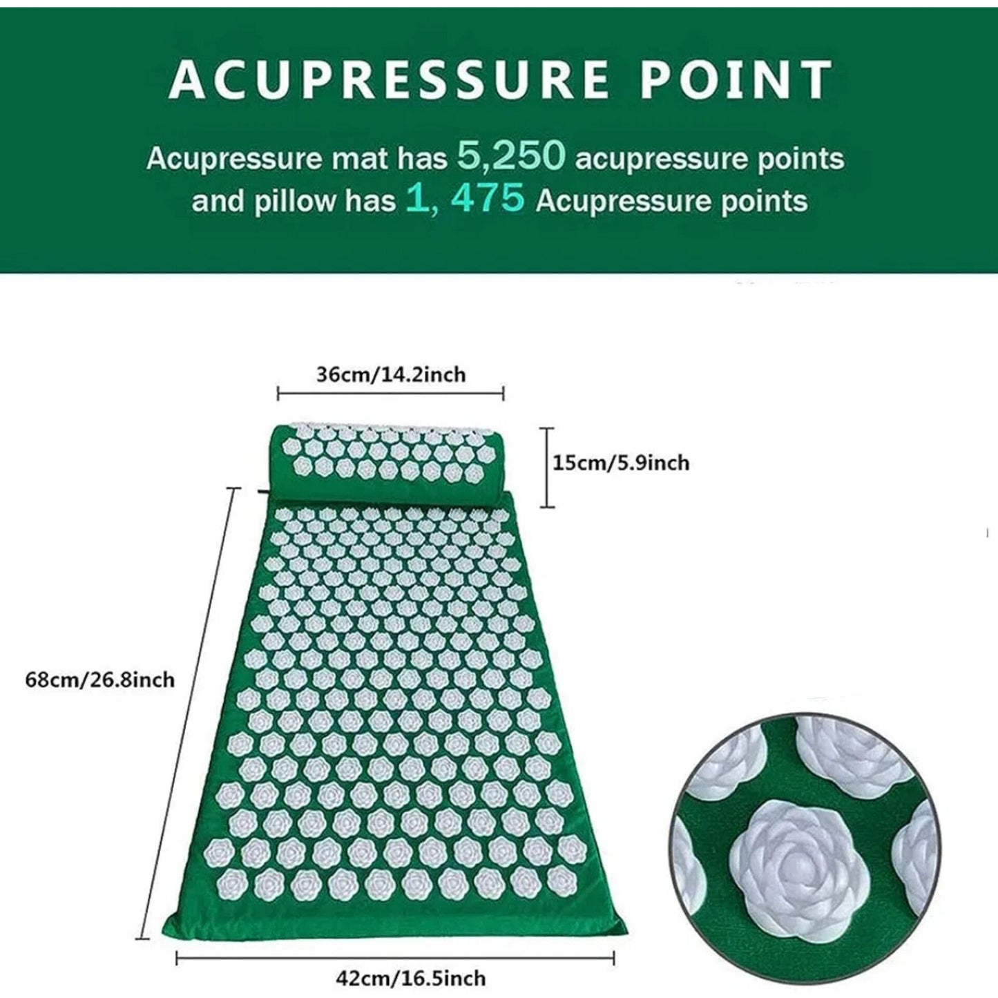 Acupressure Massage Mat, Stress Mat, Pain Lotus Spike, Acupressure Mat Massage, Yoga Mats, Green