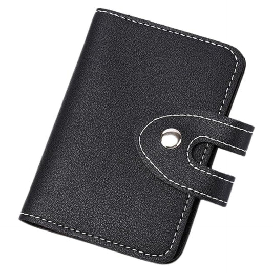 Leather Credit Card Holder, Push Button Credit Card Holder, 24 Slots for Credit Cards, black, Classic