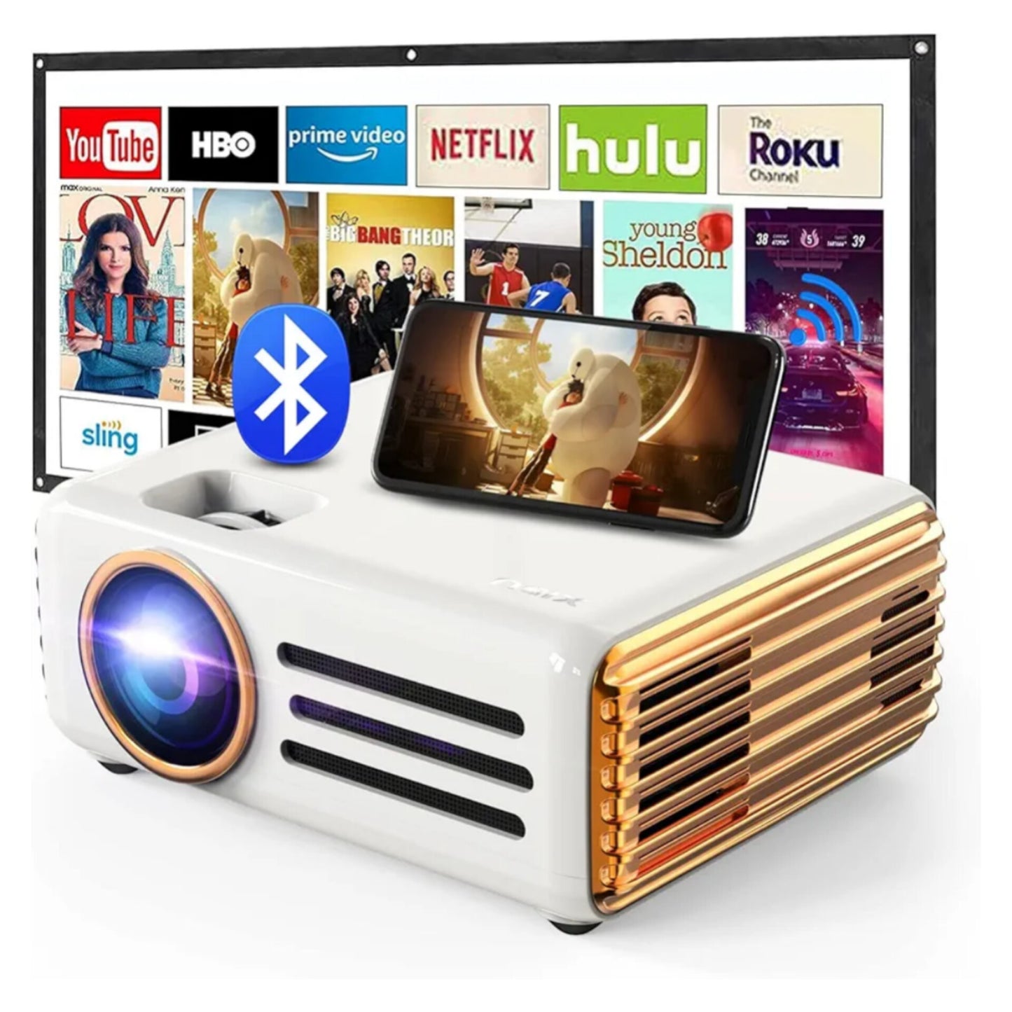 XIDU 1080P HD Projector, WiFi Projector Bluetooth Projector, XIDU 8000L with 240" Portable Outdoor Movie Projector, Home Theater Video Projector Compatible with HDMI USB TV Stick, iOS & Android Smartphone