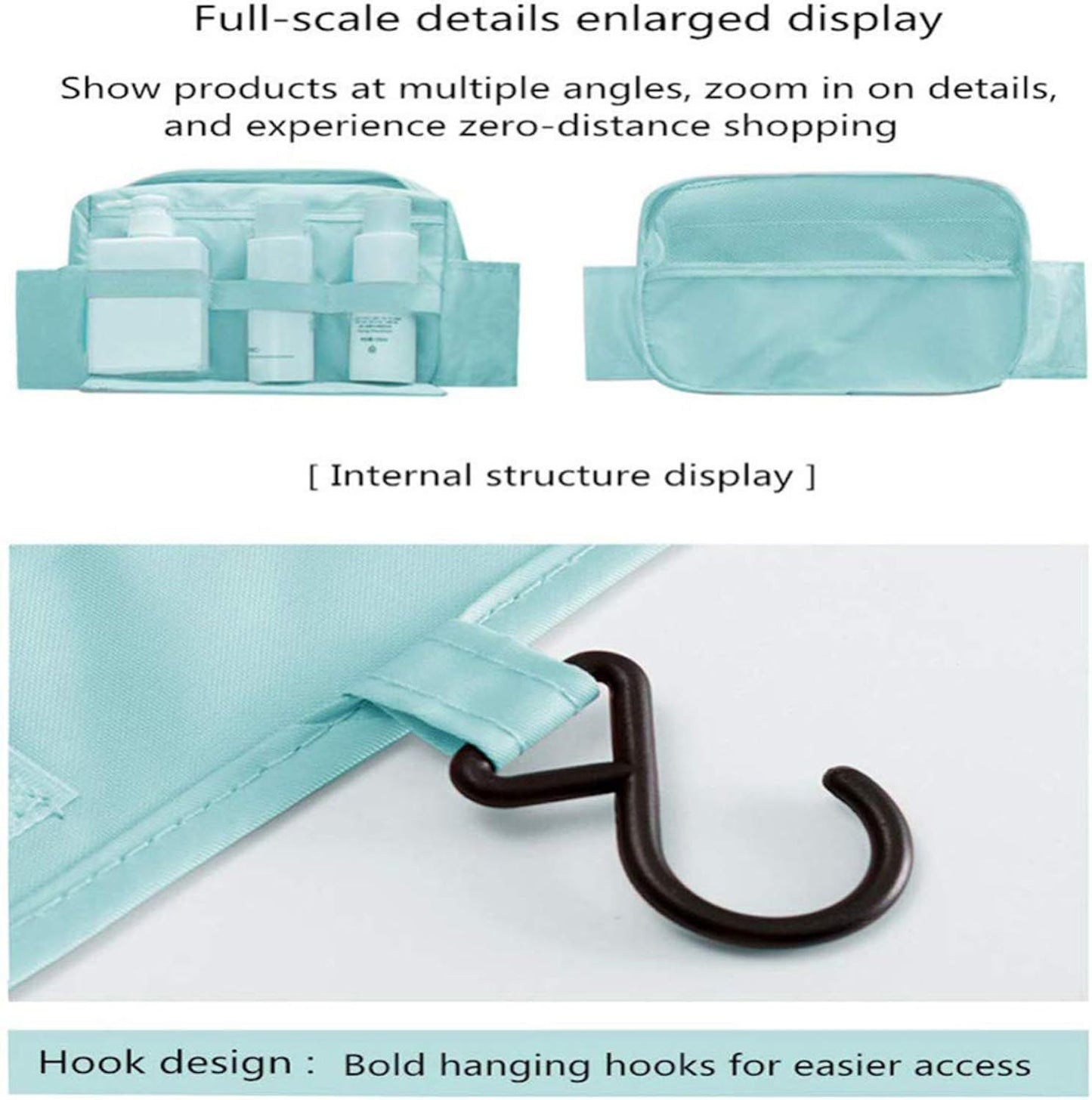 Travel Hanging Wash Bag Large Capacity Storage Bag Hook Cosmetic Bag Travel Portable Waterproof Wash Bag, Lake Blue