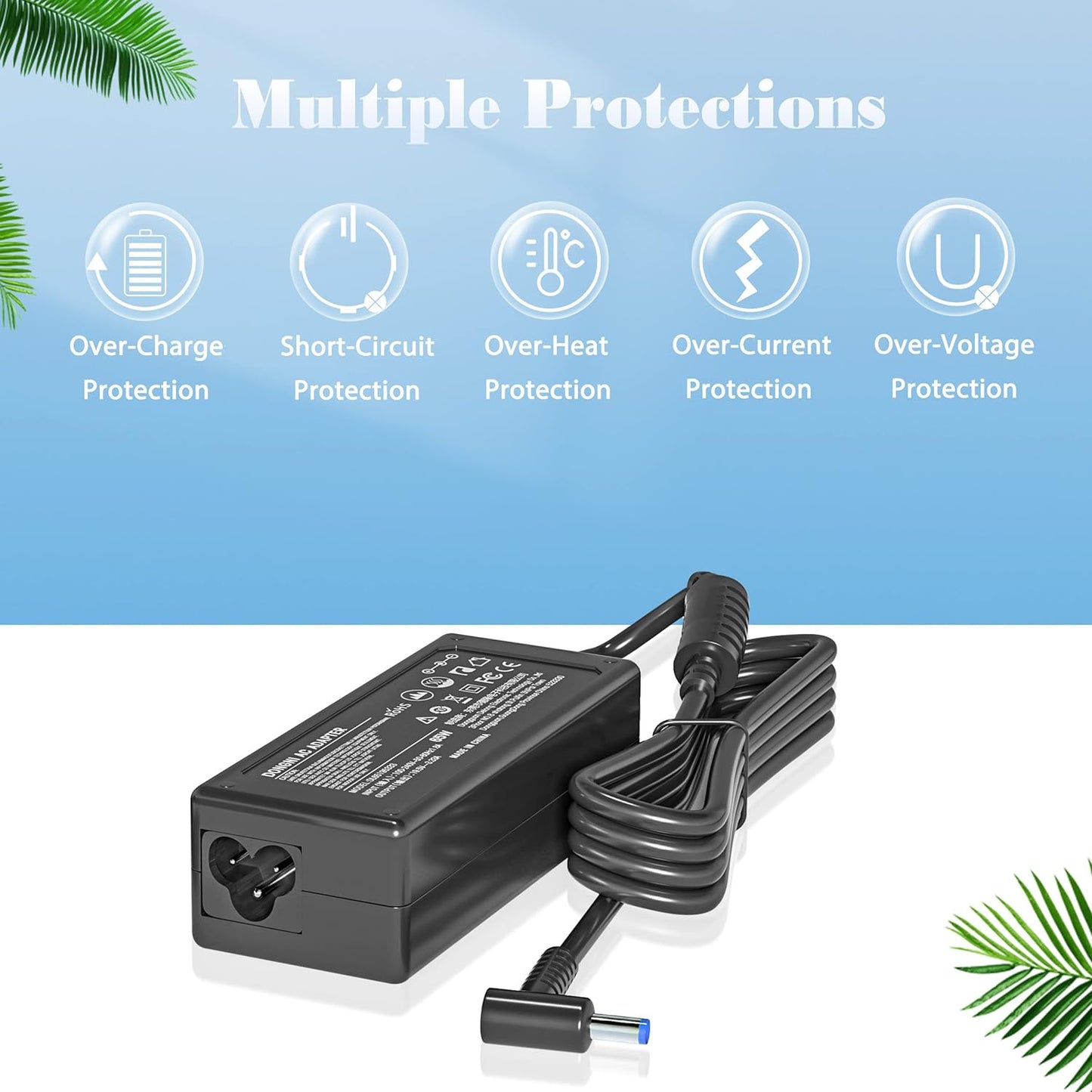 (4.5*3 mm) 65W 19.5V 3.33A Ac Adapter for HP Pavilion x360 11 13 15, Zbook 14u G4 G5 15u 15 G3, 15-f111dx 15-f211wm 15-f233wm 15-f278nr 15-r052nr 15-r132wm Power Supply Blue Tip