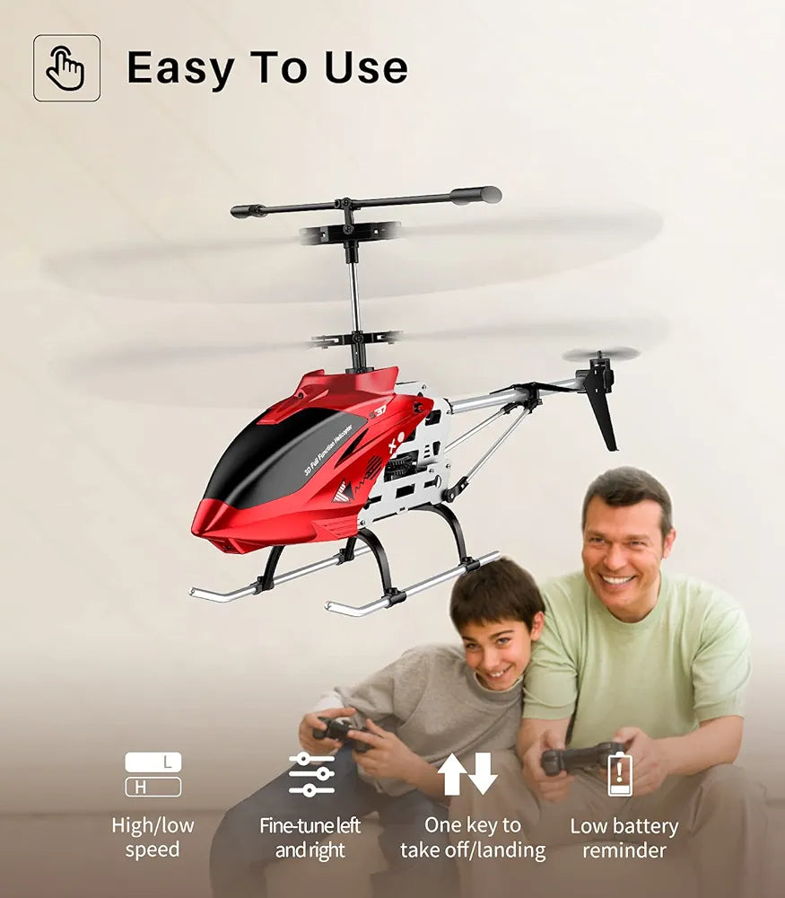 RC Helicopter, S37 Aircraft with Altitude Hold, 3.5 Channel, Sturdy Alloy Material, Gyro Stabilizer and High & Low Speed, Multi-Protection Drone for Kids and Beginners to Play Indoor-Red