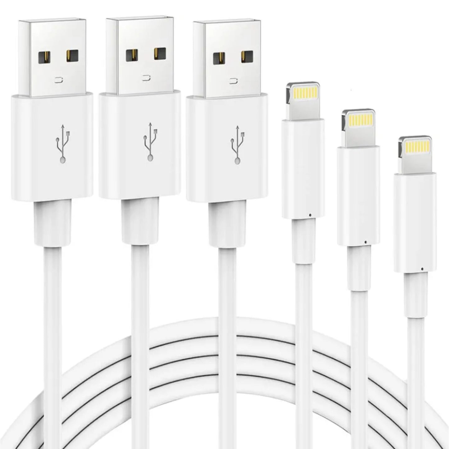 (1M, 2M, 3M Long) iPhone Charger Cable, MFi Certified Chargers for iPhone Lightning Cable, Apple Charging Cord Phone Charger for iPhone 11 Pro XS Max X XR 8 7 6s 6 Plus SE, iPad, Pack of 3, White