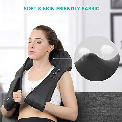 NAIPO Shoulder, Neck and Back Massager, Shiatsu Massage, Heating Function, 3D Rotating Massage, Washable, For Home, Office, Car