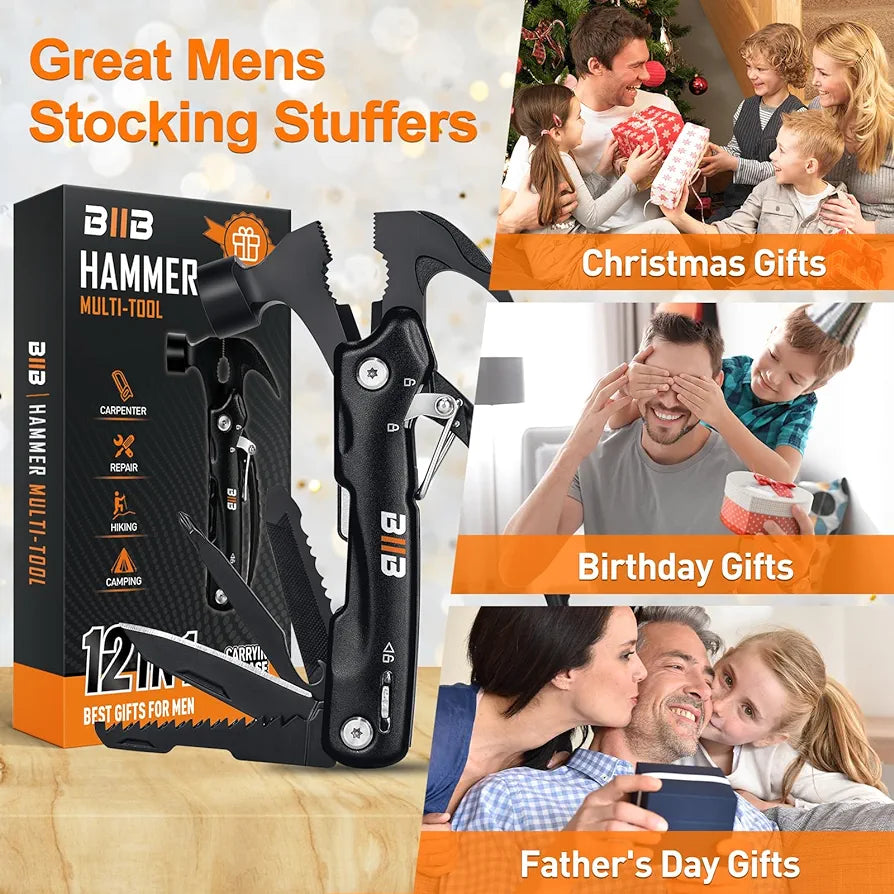 Multifunctional Hammer, 12-in-1 Hammer for Men, gifts for men, cool tool, small gifts for Dad or Grandpa, DIYers, Men