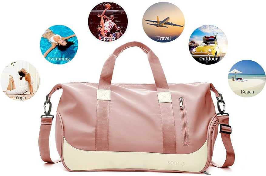 Sports Bag for Men and Women Weekender Carry On Workout Travel Bag Overnight Shoulder Bag Lightweight with Shoe Compartment and Wet Compartment, Pink