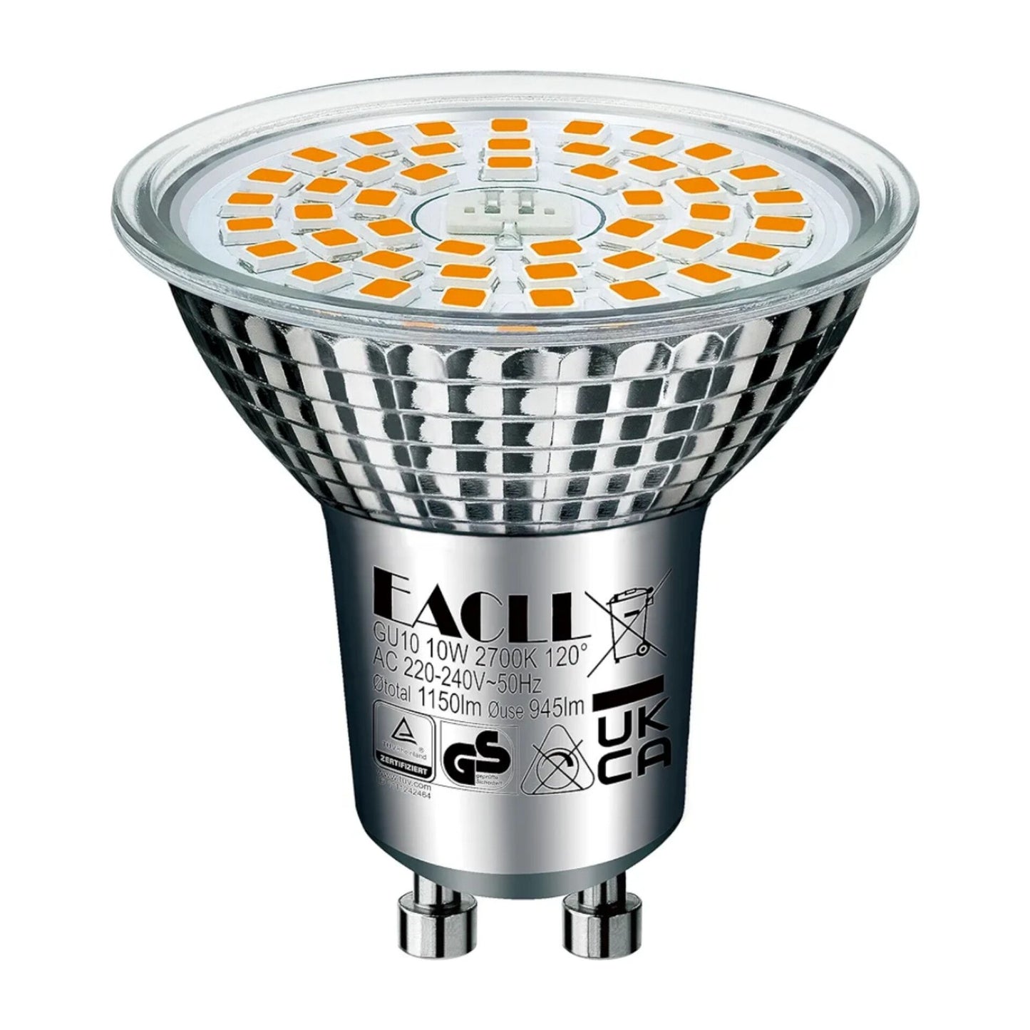 EACLL GU10 LED Warm White 10 W Replaces 125 W Halogen Bulbs Pack of 6 2700 K 945 Lumen Bulbs AC 230 V Flicker-Free Spotlight Beam Angle 120° Spot Non-Dimmable Reflector Lamp