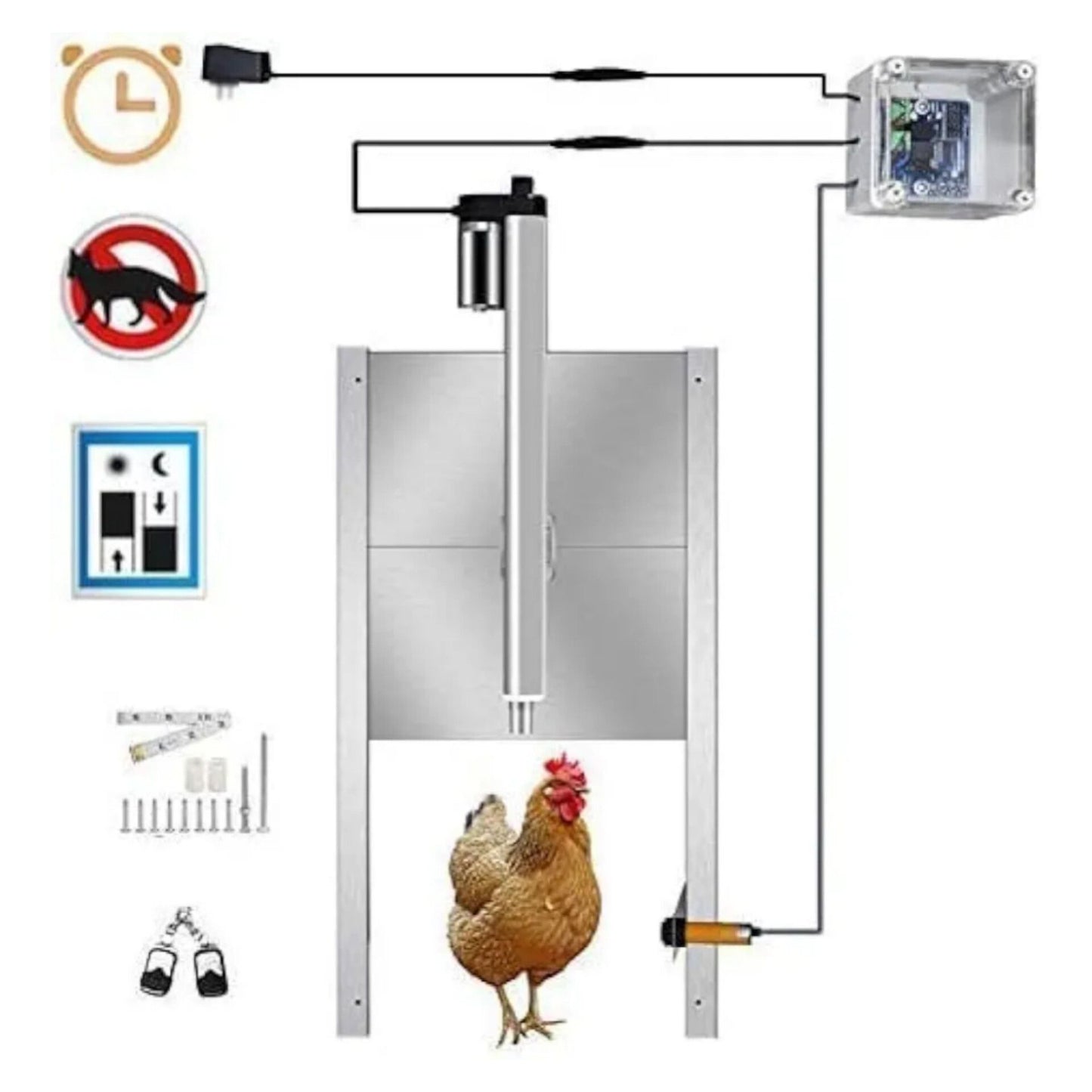 Chicken Flap, automatic chicken flap, door opener chicken coop with timer, infrared induction, remote control possible (with slider 30x 32 cm)