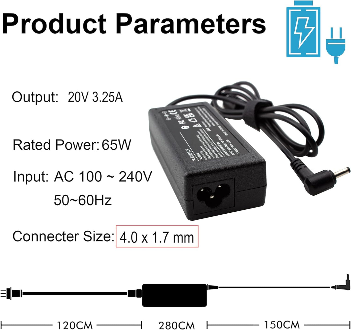 (4.0*1.7mm) 65W 45W Laptop Charger for Lenovo IdeaPad 100 110 110S 120 120S 310 320 320S 330 330S 510 520 530S S130 S340 S540; Yoga 310 510 520 530; Flex 4/5/6 AC Adapter Power Supply Cord