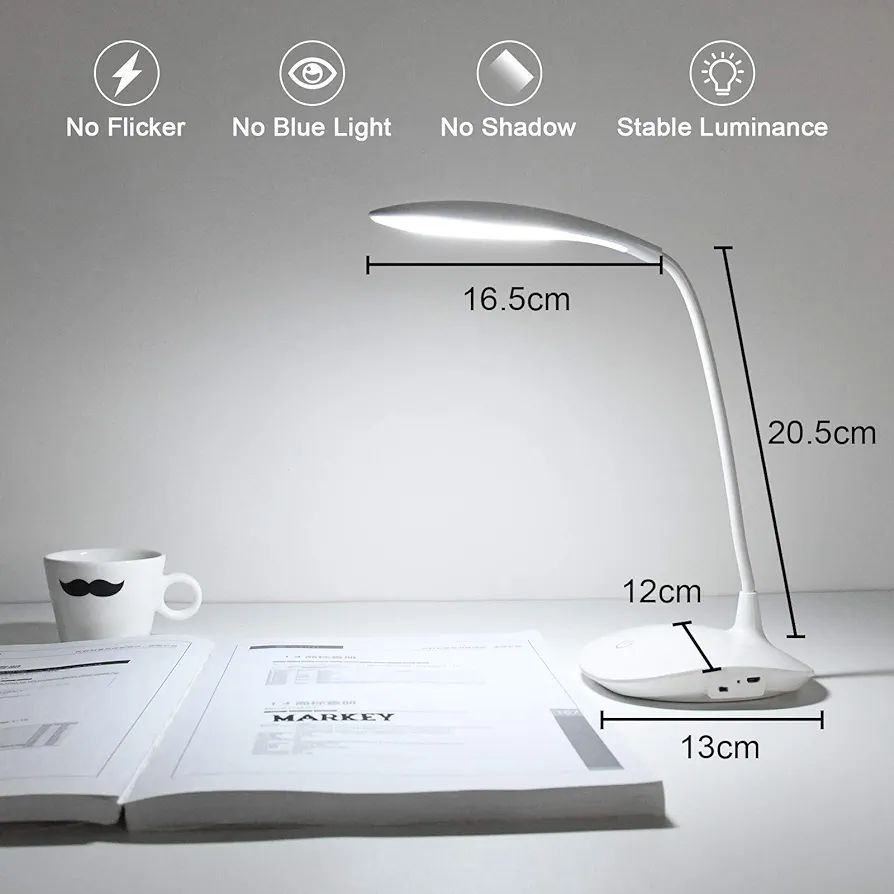 LED Desk Lamp, 360° Flexible Table Lamp, 3 Brightness Levels, Battery Table Lamp, Wireless 1200 mAh LED Table Lamp, Dimmable USB Connection Desk Lamp Children with Touch Control