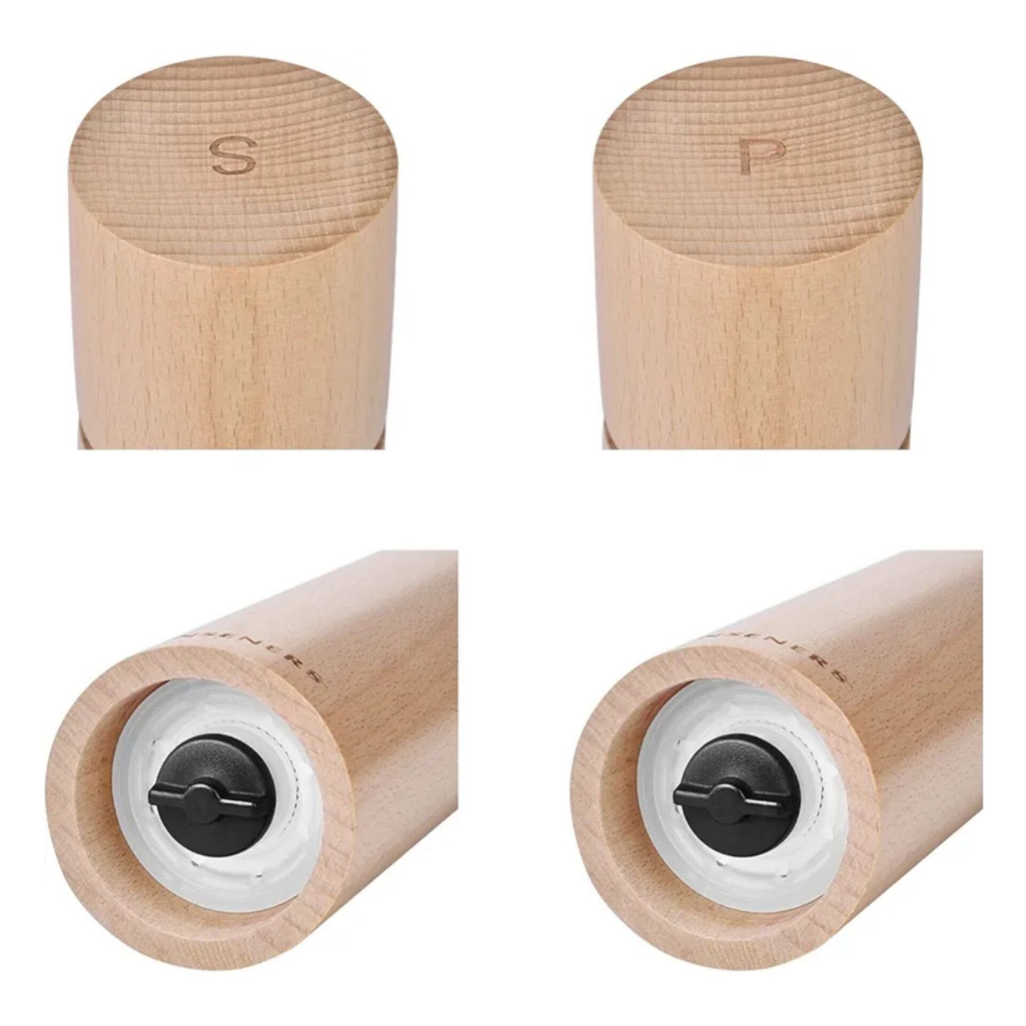 Salt and Pepper Mills Gift Set, Beech Wood, 260mm, XL Efficient Ceramic Grinder, Fineness Adjustable,