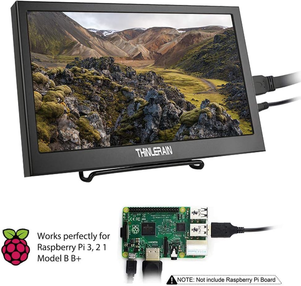 Thinlerain 11.6 inch HDMI VGA Portable Monitor, Full HD 1920 x 1080P IPS LED Display Monitor for Raspberry Pi, Camera, Security Monitor, Xbox360, PS3, PS4, Windows 7 8 10, Laptop