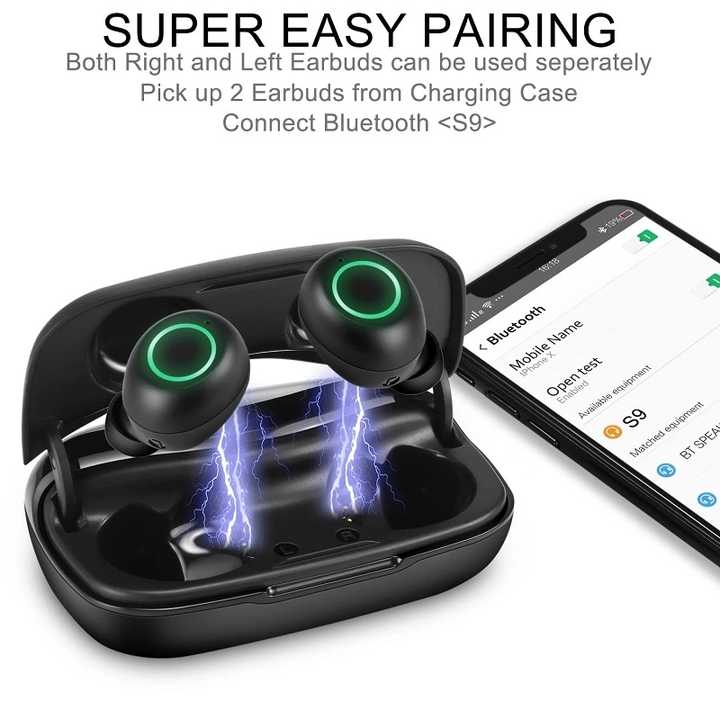 Bluetooth Wireless Headphone For Communication and In-Ear Style Headphone with Microphone, Long Battery Timing True Wireless Earbuds S9, Black