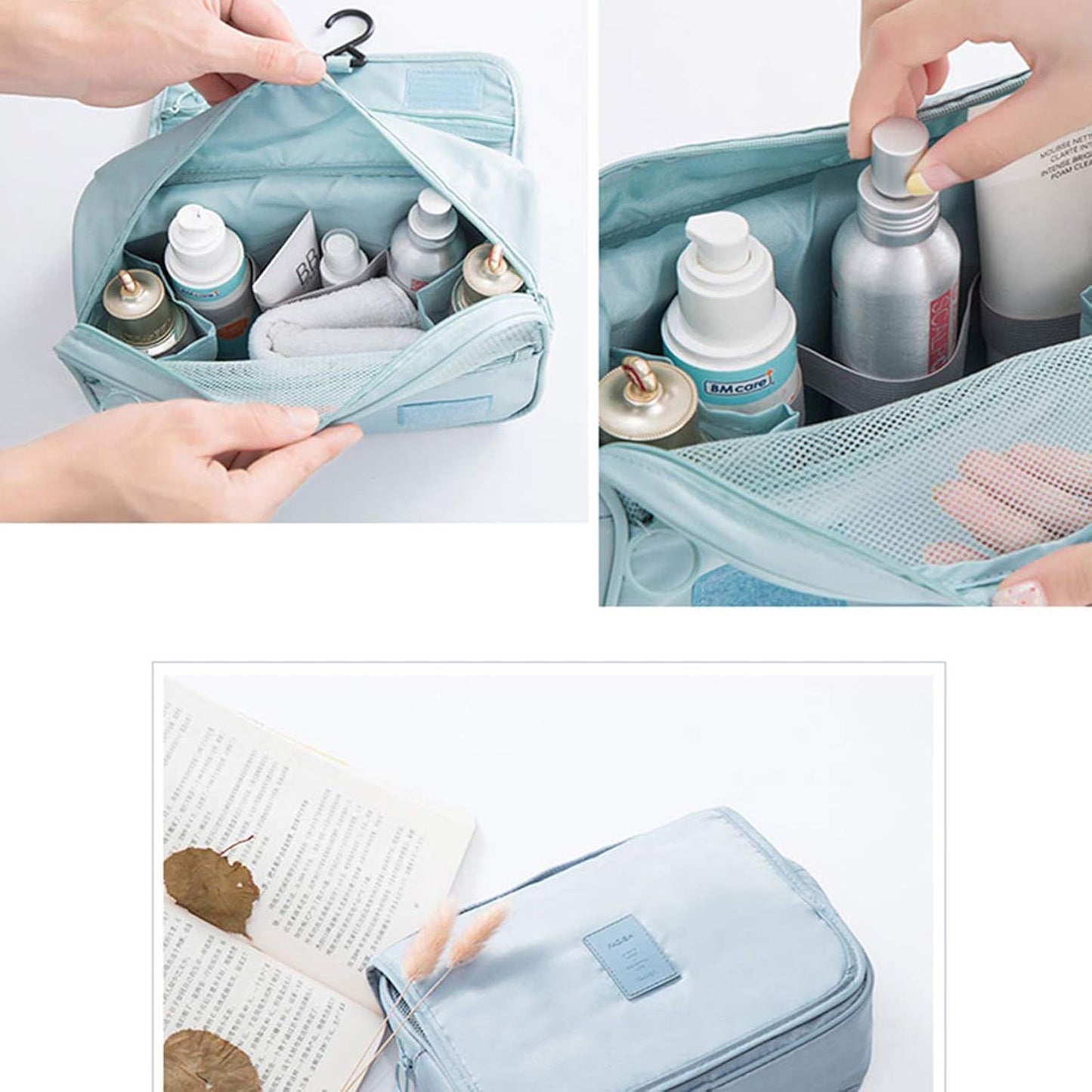 Travel Hanging Wash Bag Large Capacity Storage Bag Hook Cosmetic Bag Travel Portable Waterproof Wash Bag, Lake Blue