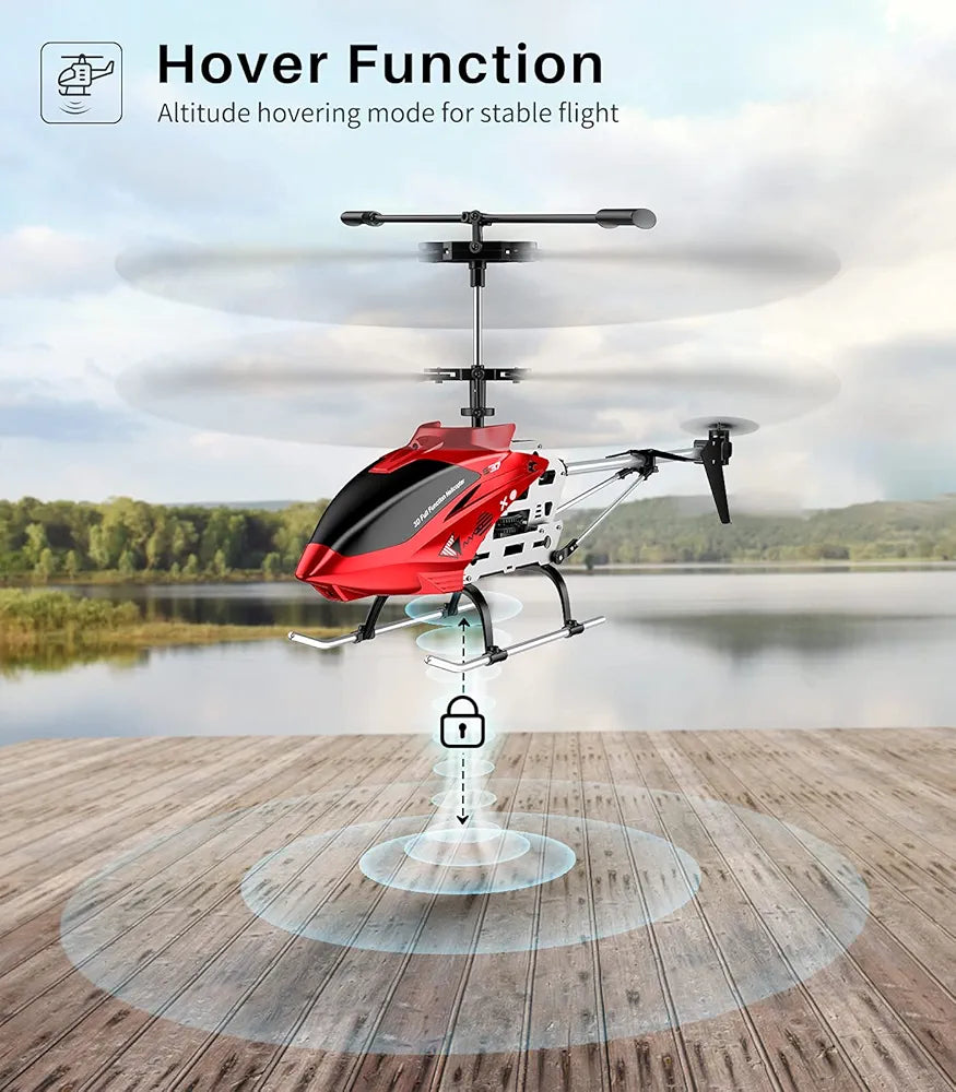 RC Helicopter, S37 Aircraft with Altitude Hold, 3.5 Channel, Sturdy Alloy Material, Gyro Stabilizer and High & Low Speed, Multi-Protection Drone for Kids and Beginners to Play Indoor-Red