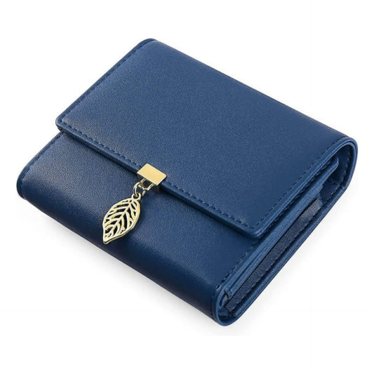 Pu Leather Delicate Leaf Pendant Women Coin Purse, Zipper Coin Purse With 6 Credit Card Slots, Royal Blue