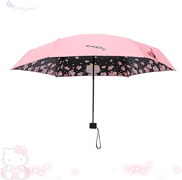 Compact Folding Umbrella with UV Protection, Portable Umbrella, Pink for girls