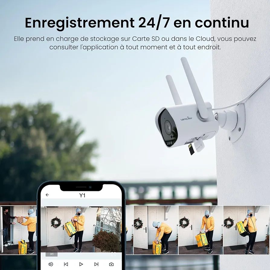 Outdoor Surveillance Camera WLAN - 2K WLAN Camera Outdoor, WiFi Camera with Data Protection Area, Two-Way Audio, SD Card Slot, RTSP, Remote Access Y1 (White)