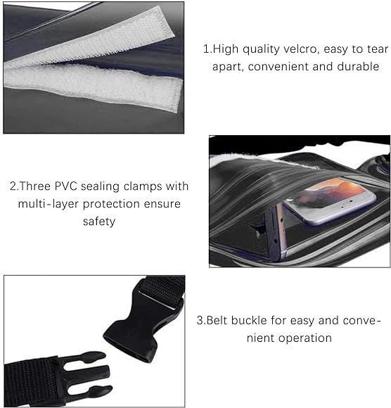 Waterproof bag bum bag, waterproof bag with adjustable strap, waterproof bag, mobile phone case, protective case for water sports, beach, swimming, black, Neck pouch