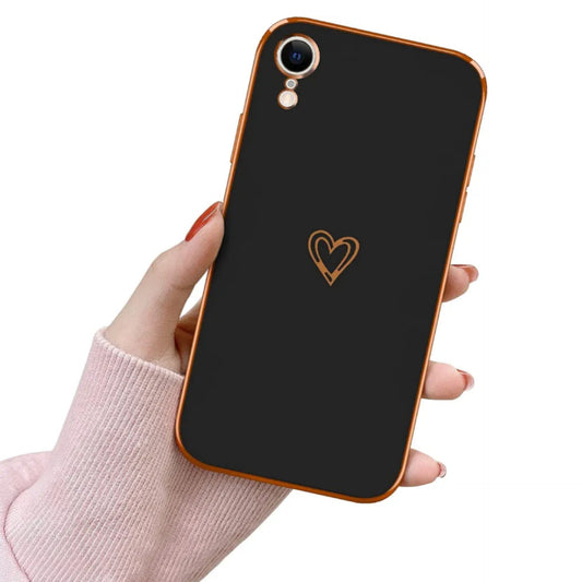 Case Compatible with iPhone XR Case, Electroplated Cute Love Heart Pattern Soft Silicone Case for Women and Girls, Matte Texture Slim TPU Shockproof Back Case for iPhone XR, Black