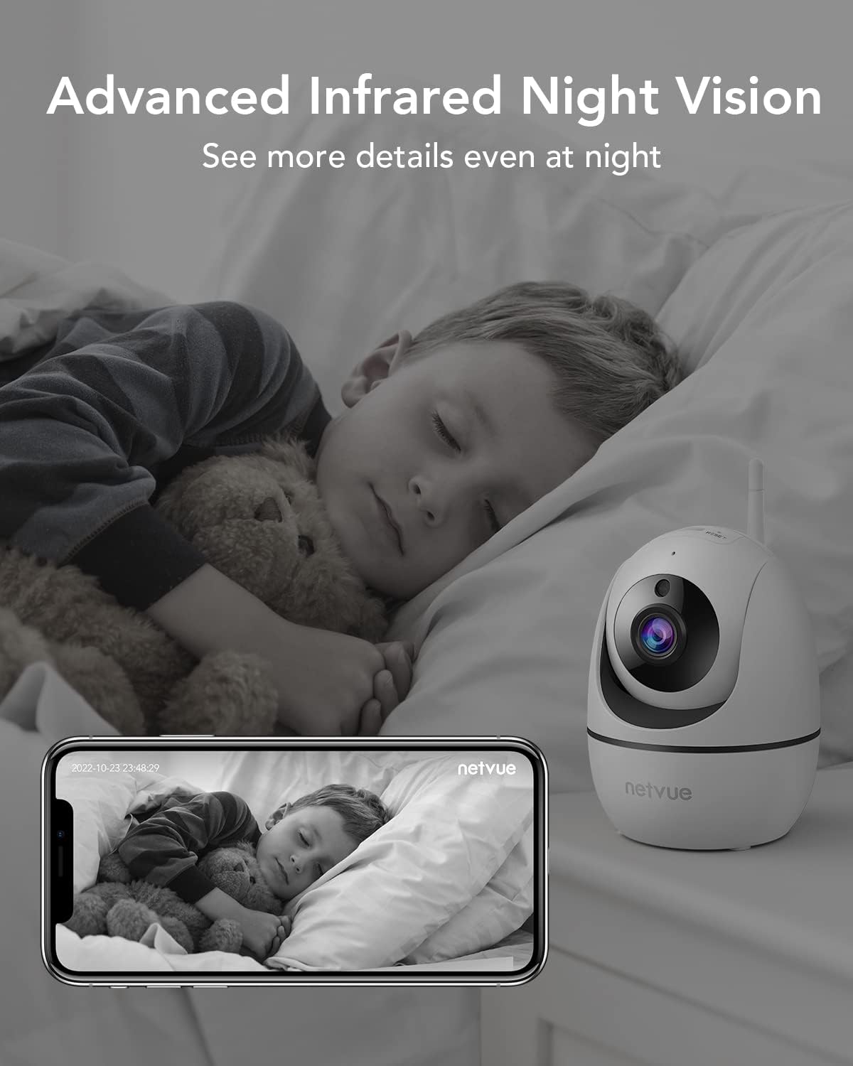 Indoor Surveillance Camera, Baby Monitor with Camera, Indoor Camera Surveillance with Motion Sensor and Night Vision, Dog Camera with 2-Way Audio, WiFi Camera Indoor Compatible with Alexa, PTZ