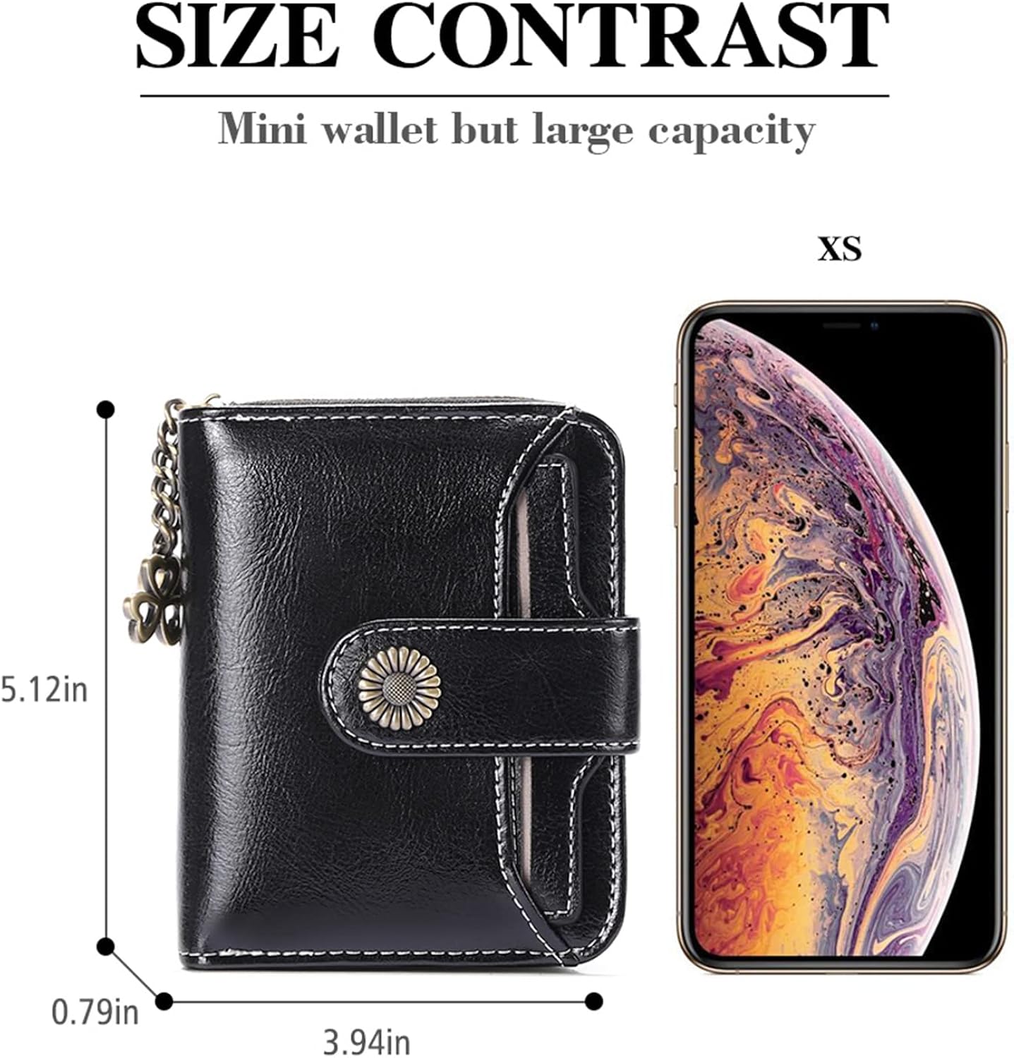 Women's Small Purse, Women's Genuine Leather, with Coin Compartment, Small Zip Wallet, Card Holder, with RFID Blocker, Af-black, Modern