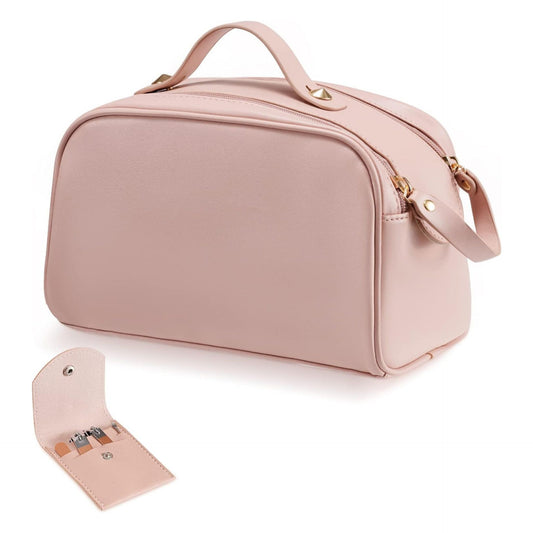 Cosmetic Bag Portable Cosmetic Bag Travel Toiletry Bag Leather Waterproof Cosmetic Travel Bag with Zip Cosmetic Portable Makeup Bag Pink, pink, portable cosmetic bag