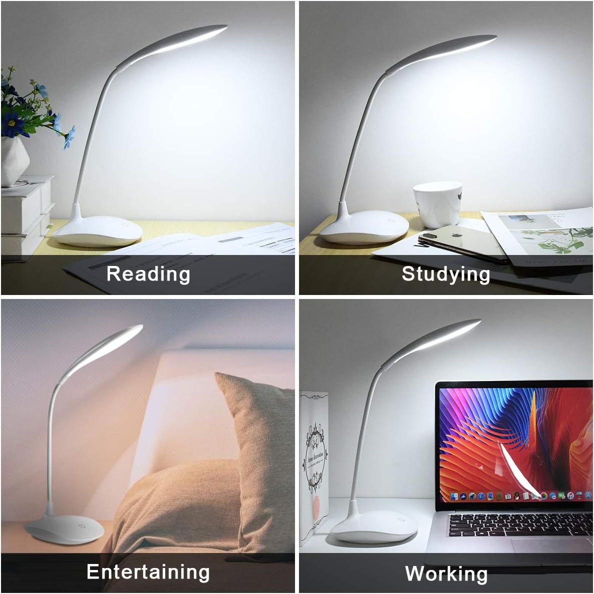 LED Desk Lamp, 360° Flexible Table Lamp, 3 Brightness Levels, Battery Table Lamp, Wireless 1200 mAh LED Table Lamp, Dimmable USB Connection Desk Lamp Children with Touch Control