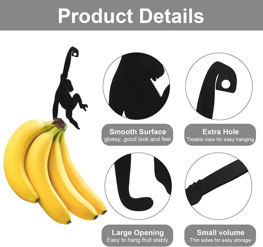 Banana Holder Banana Stand, Pack of 2 Metal Funny Monkey Banana Holder Black Banana Holder Funny Kitchen Gadget for Kitchen