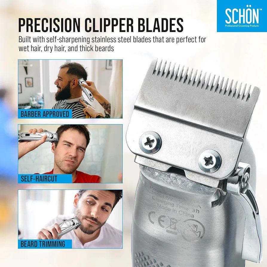 Stainless Steel Cordless Professional Hair Clipper, Cordless Care Set and Rechargeable with LED Indicator