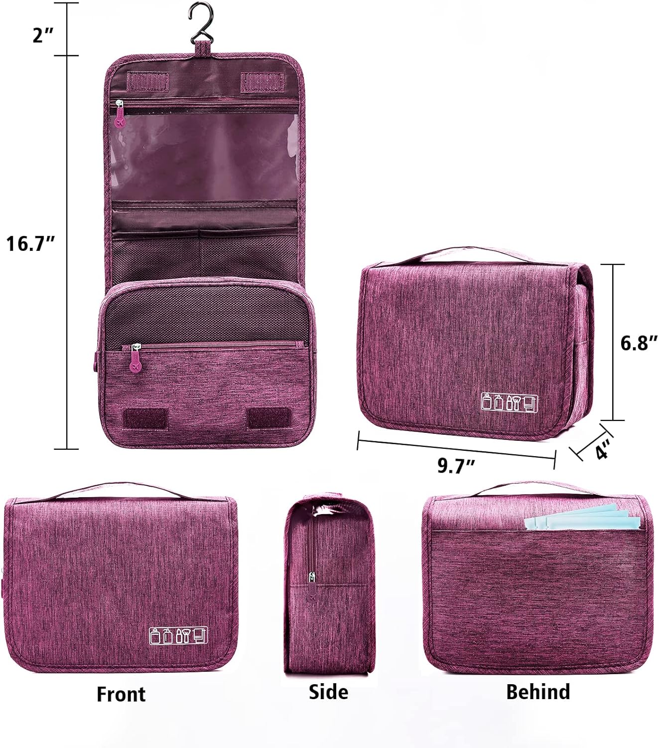 Hanging Toiletry Bag Large Capacity Men and Women Waterproof Travel Cosmetic Bag Bathroom Storage Bag (Purple)