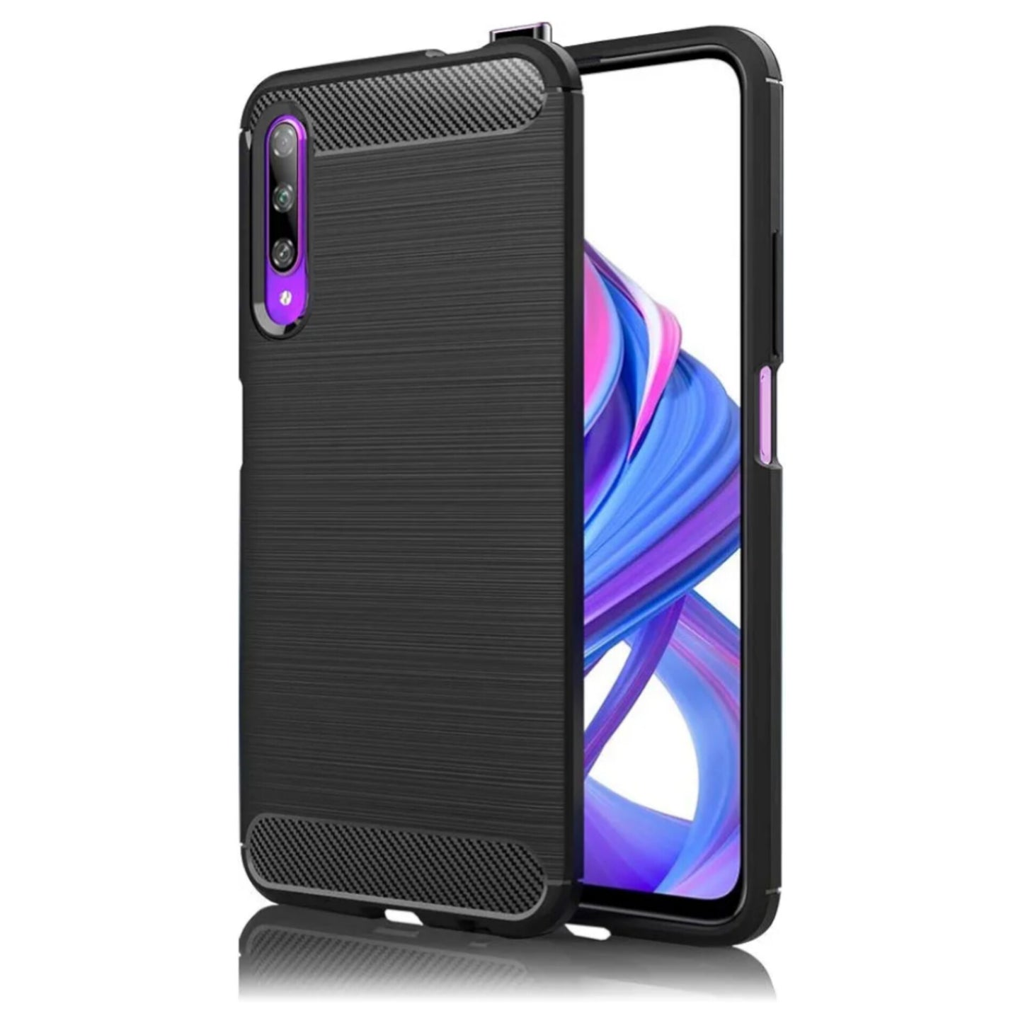 Design Case Compatible with Honor 9X Pro, Carbon Look Stylish Mobile Phone Case, Shockproof Silicone Protective Case, Thin Mobile Phone Cover, Bumper Soft Skin Case, Scratch-Resistant Back Cover - Black