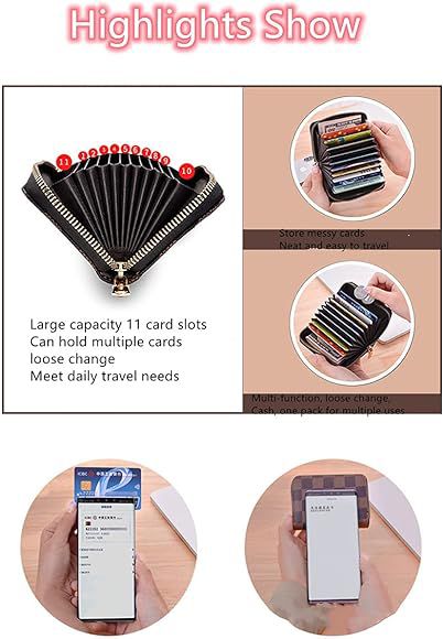 Credit Card Holder for Men and Women, Card Holder with Anti-Demagnetization, Wallet with Zipper, Cash, Change, Large Capacity, 11 Card Slots, Credit Card Holder with Key Ring, black