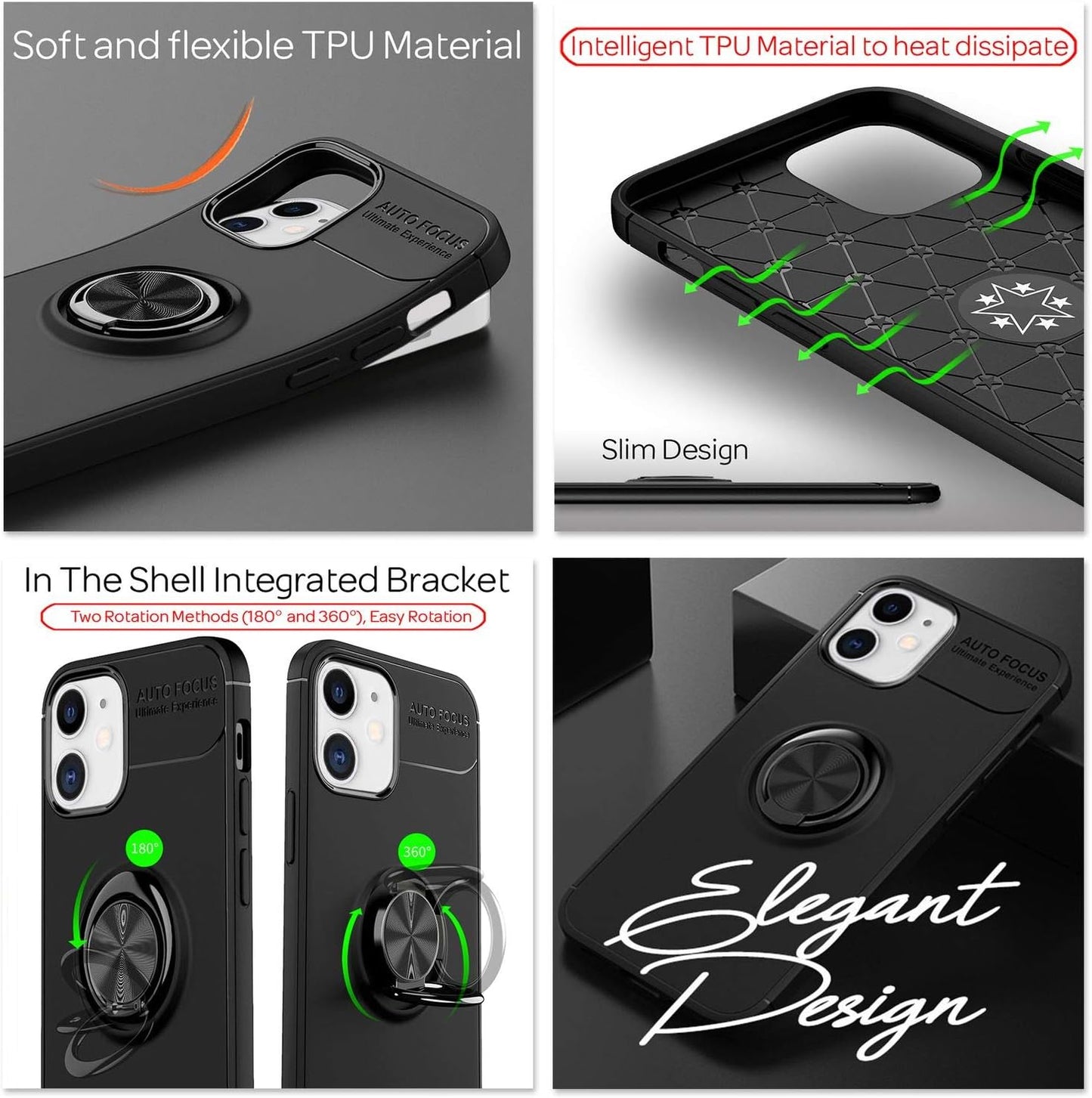 Ring Mobile Phone Case Compatible with iPhone 12 Mini Case, Silicone Cover with 360 Degree Finger Holder for Magnetic Car Holder, Protective Phone Case, Mobile Phone Case, Bumper